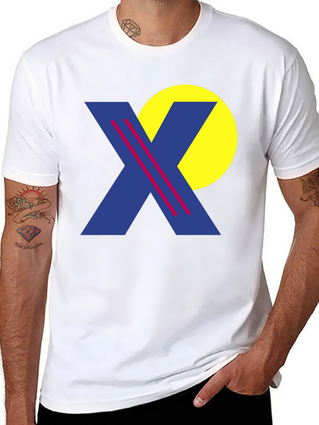 Retro Graphic Tee - Blue X & Yellow Circle