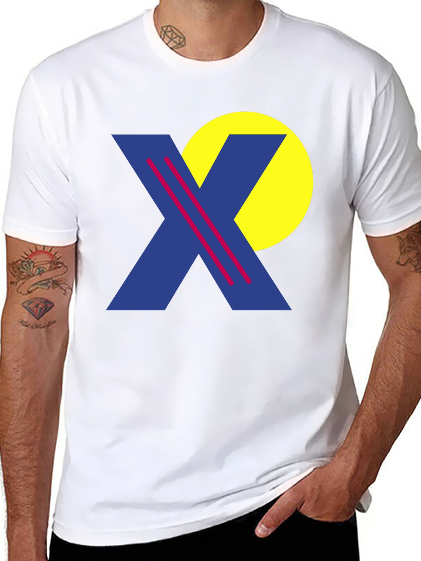 Retro Graphic Tee - Blue X & Yellow Circle