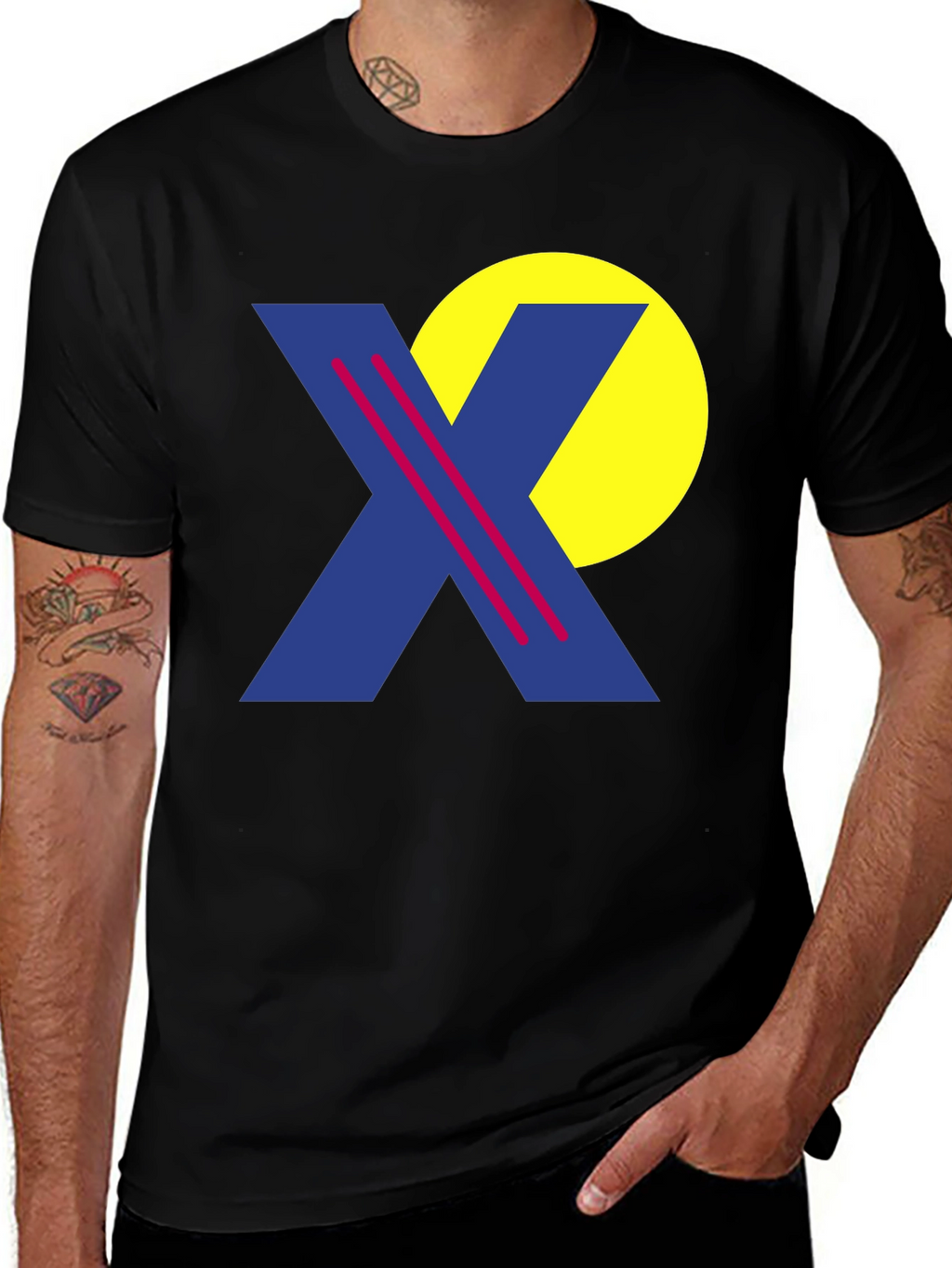 Retro Graphic Tee - Blue X & Yellow Circle