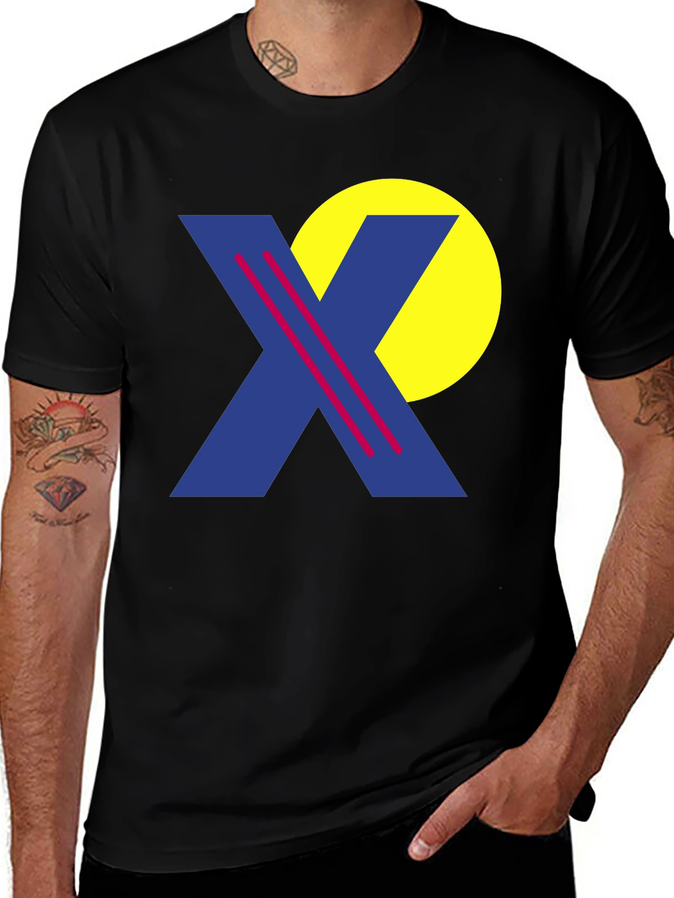 Retro Graphic Tee - Blue X & Yellow Circle