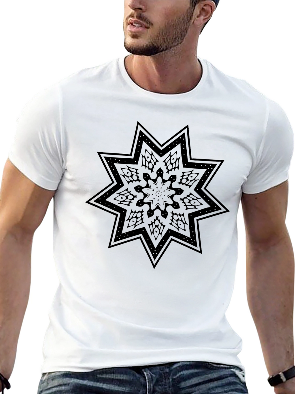 Mens Black Star Graphic Print T-Shirt
