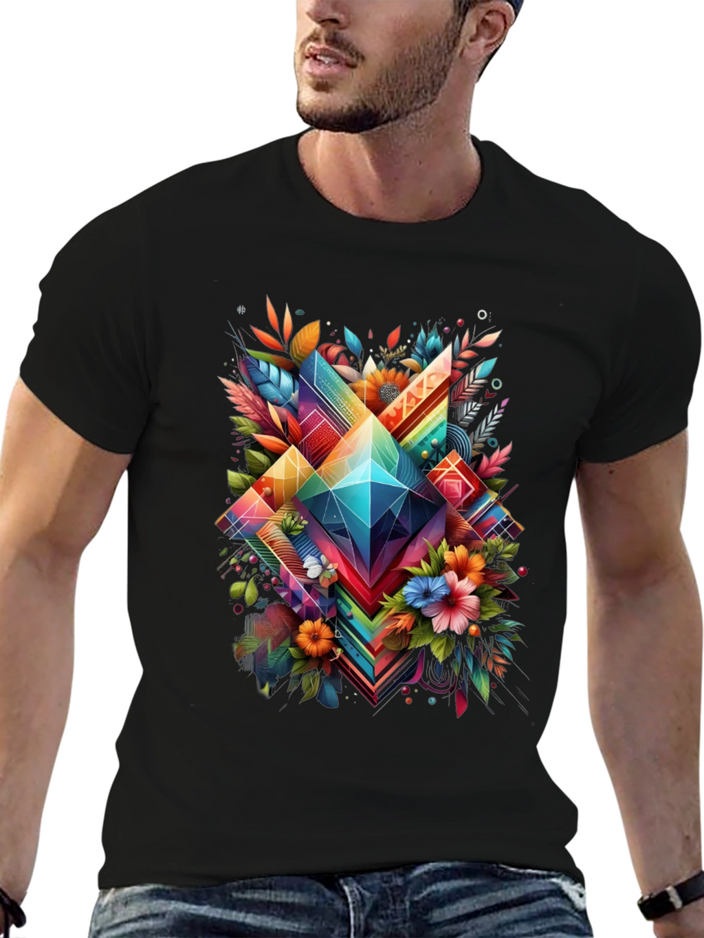 Geometric Floral Graphic T-Shirt