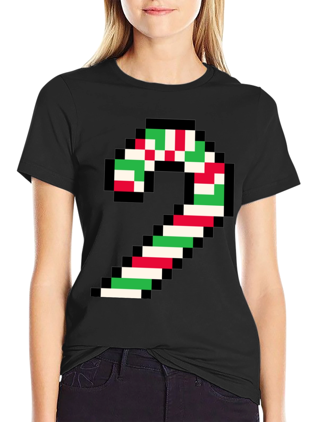 Pixel Candy Cane Christmas T-Shirt