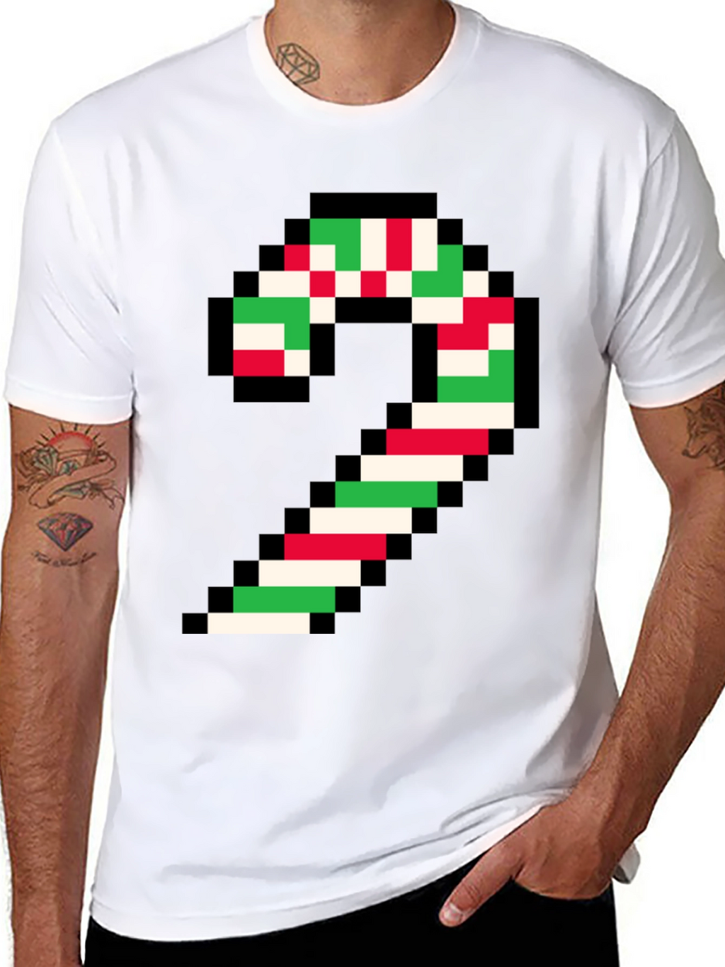 Pixel Candy Cane Christmas T-Shirt