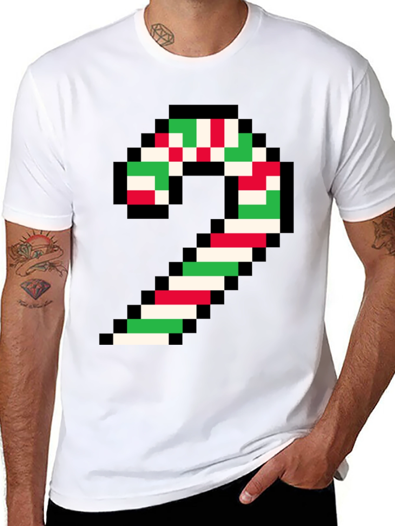 Pixel Candy Cane Christmas T-Shirt
