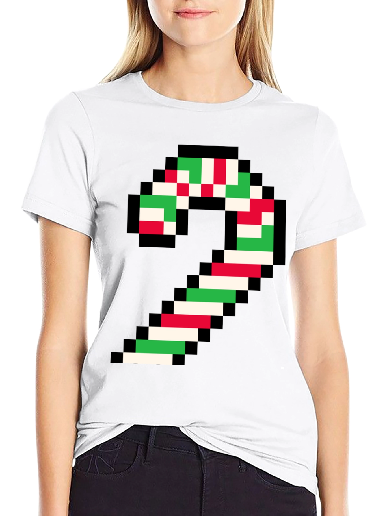 Pixel Candy Cane Christmas T-Shirt