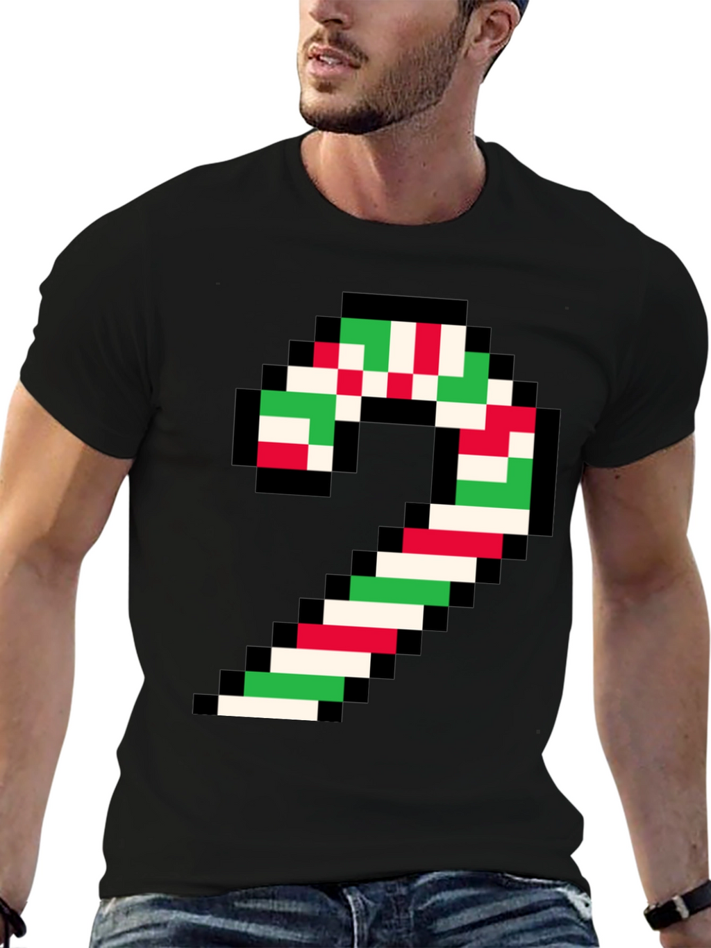 Pixel Candy Cane Christmas T-Shirt