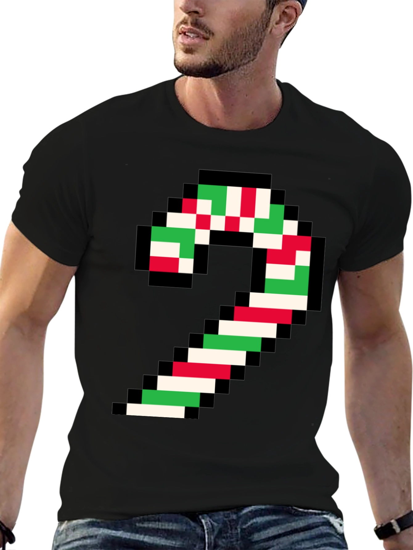 Pixel Candy Cane Christmas T-Shirt
