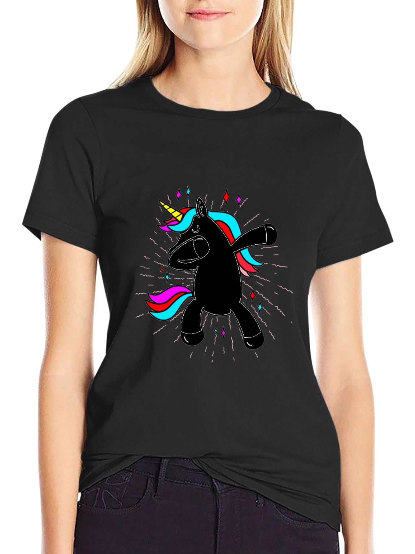 Dabbing Unicorn Graphic Tee - Fun Black T-Shirt