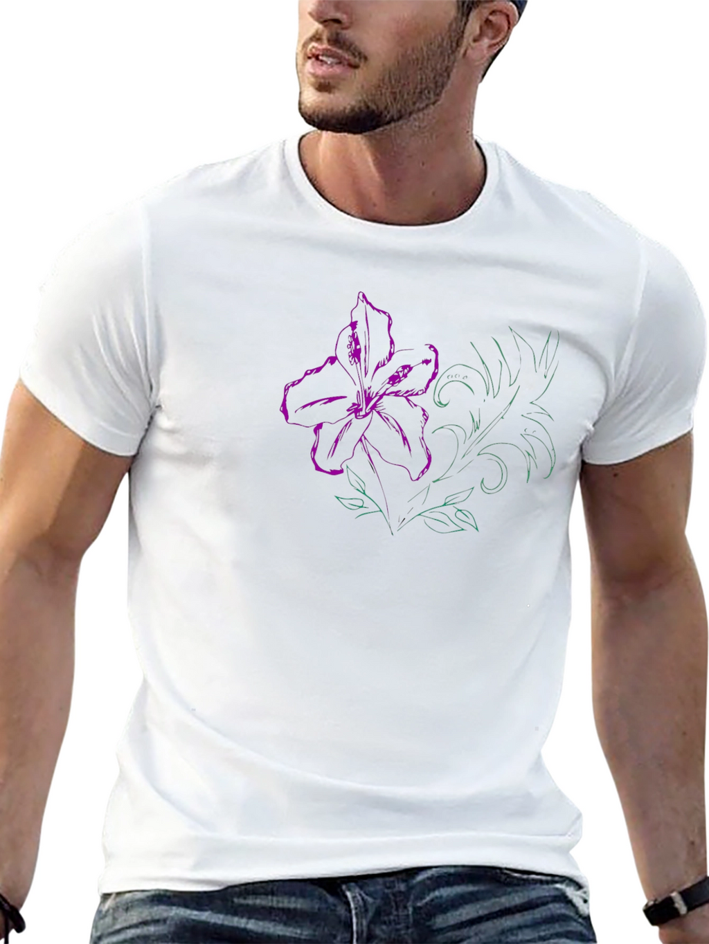 Floral Print T-Shirt - Artistic Lily Design