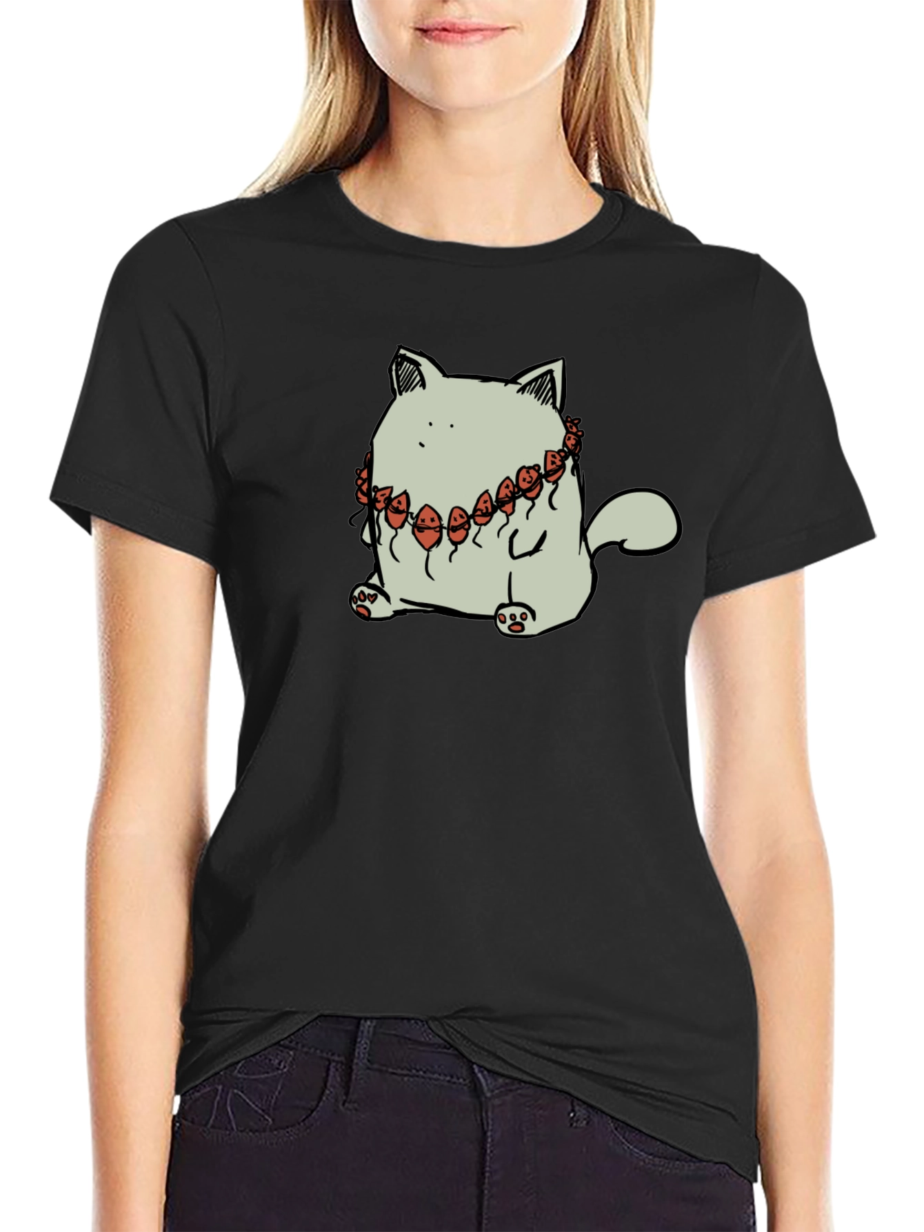 Cat Wearing Balloons Graphic Tee - Black