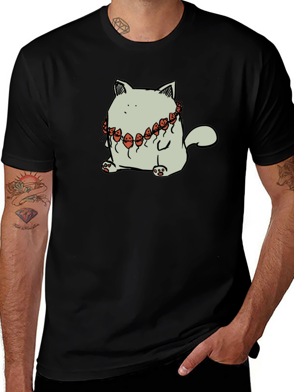 Cat Wearing Balloons Graphic Tee - Black