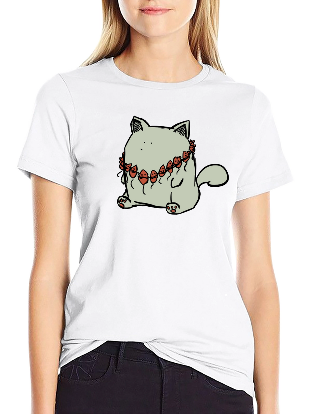 Cat Wearing Balloons Graphic Tee - Black