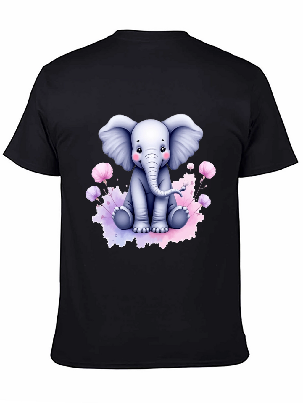 Cute Elephant Graphic Tee - Black Cotton T-Shirt