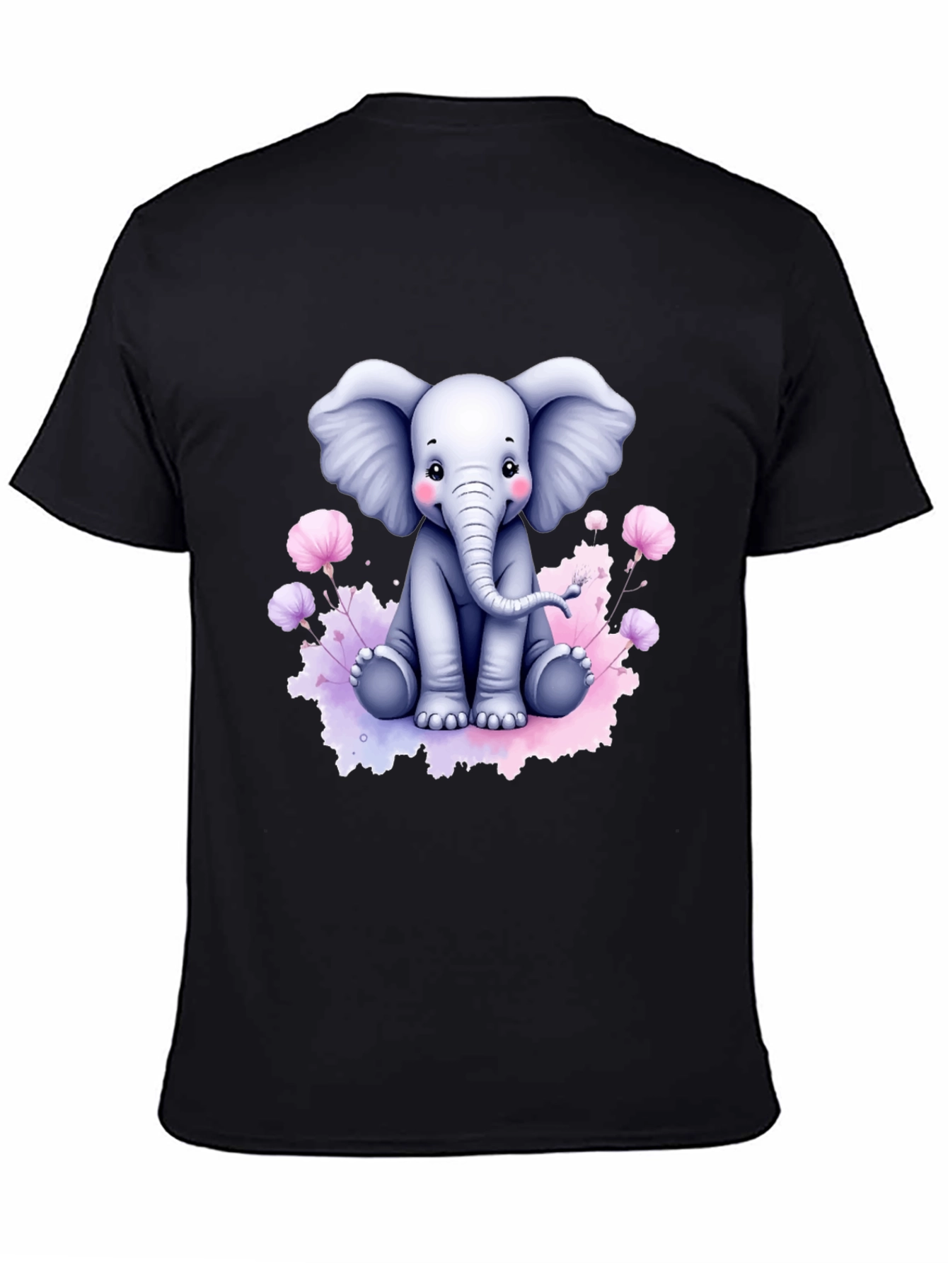 Cute Elephant Graphic Tee - Black Cotton T-Shirt