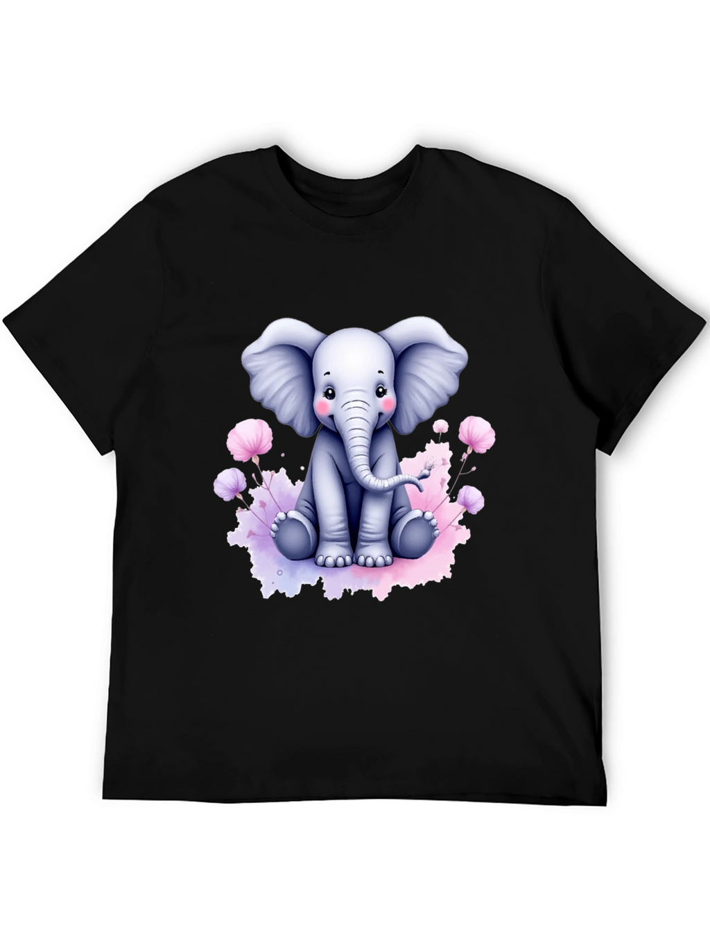 Cute Elephant Graphic Tee - Black Cotton T-Shirt
