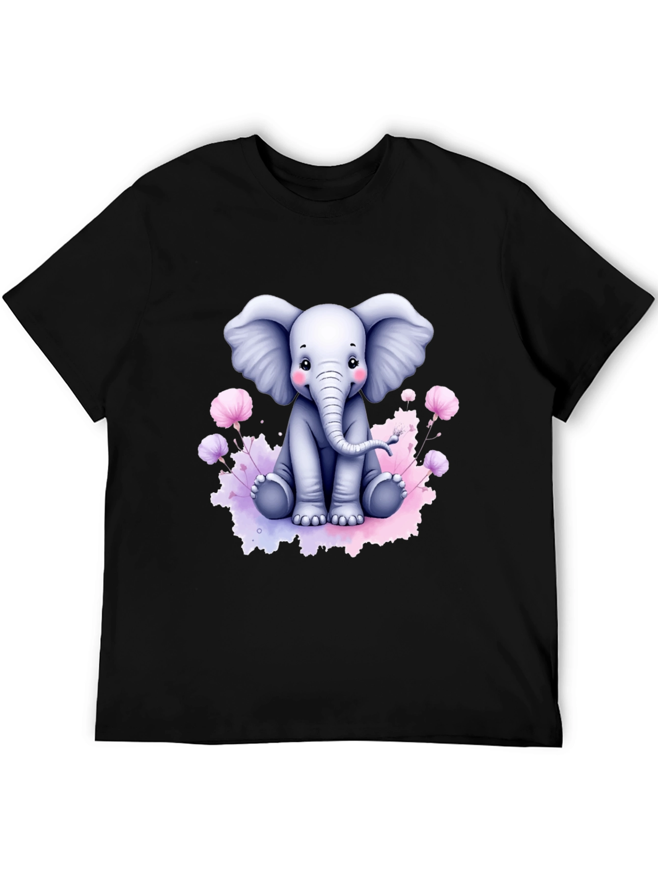 Cute Elephant Graphic Tee - Black Cotton T-Shirt