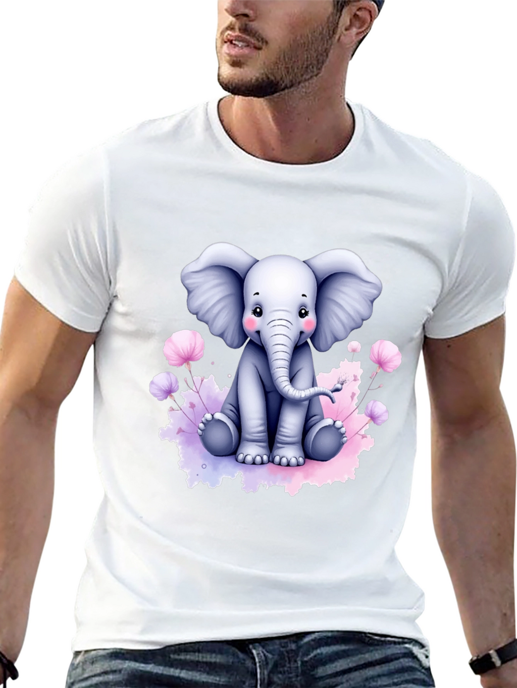 Cute Elephant Graphic Tee - Black Cotton T-Shirt