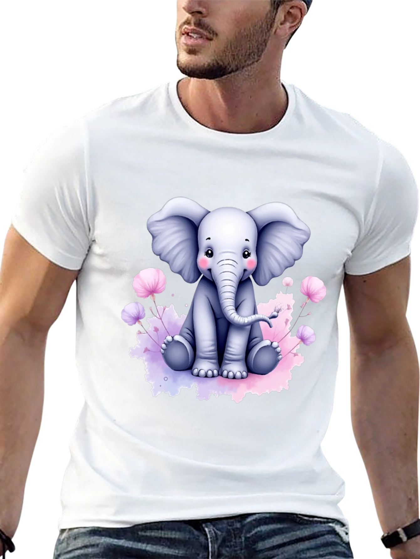 Cute Elephant Graphic Tee - Black Cotton T-Shirt