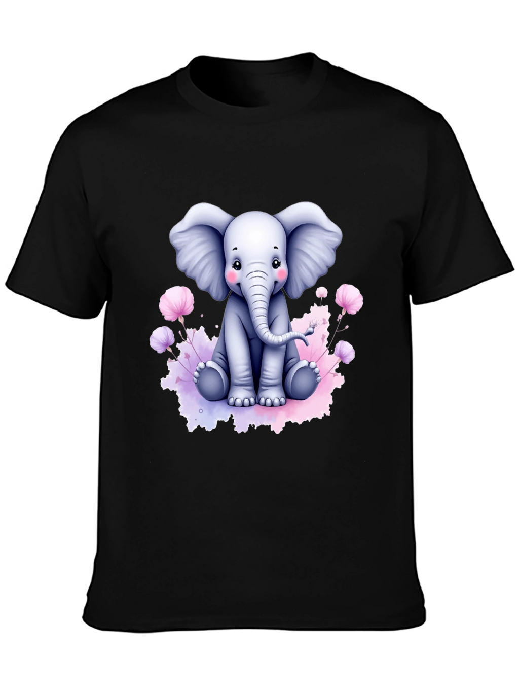 Cute Elephant Graphic Tee - Black Cotton T-Shirt