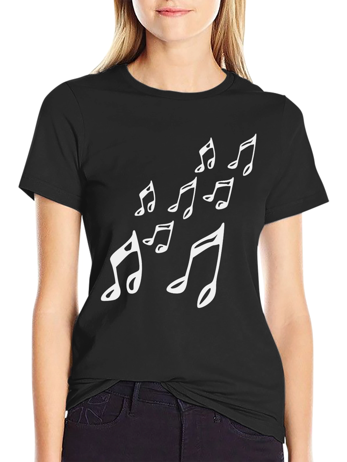 Musical Notes Graphic Tee - Black Cotton T-Shirt