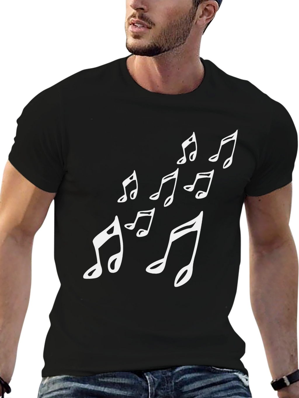 Musical Notes Graphic Tee - Black Cotton T-Shirt