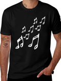 Musical Notes Graphic Tee - Black Cotton T-Shirt