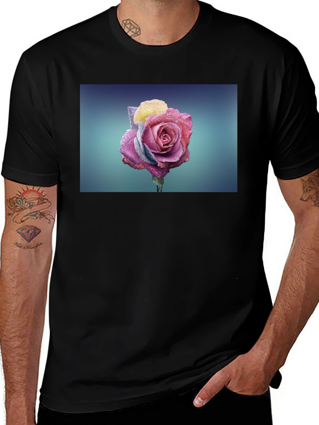 Rose Graphic Tee - Modern Black T-Shirt