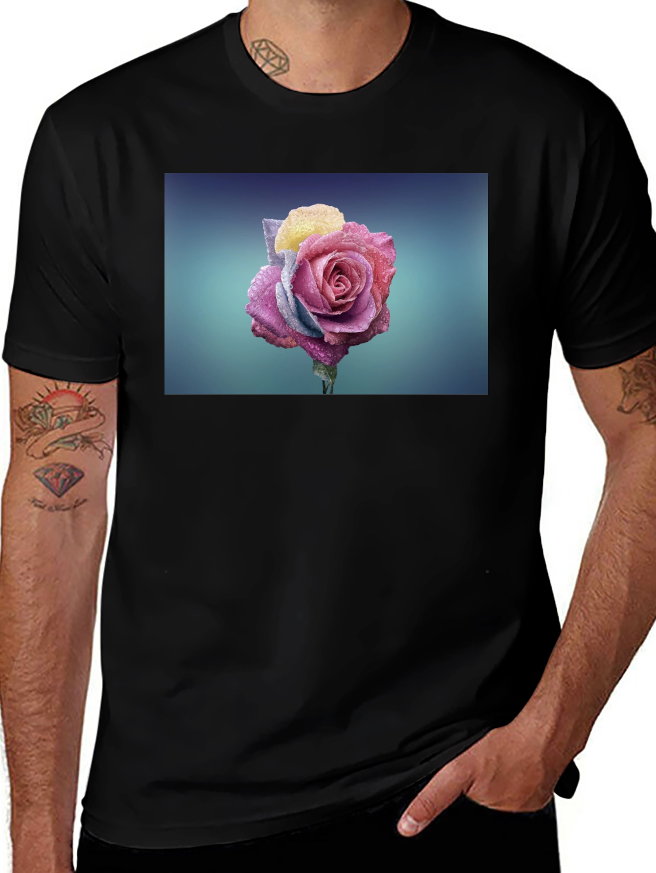 Rose Graphic Tee - Modern Black T-Shirt