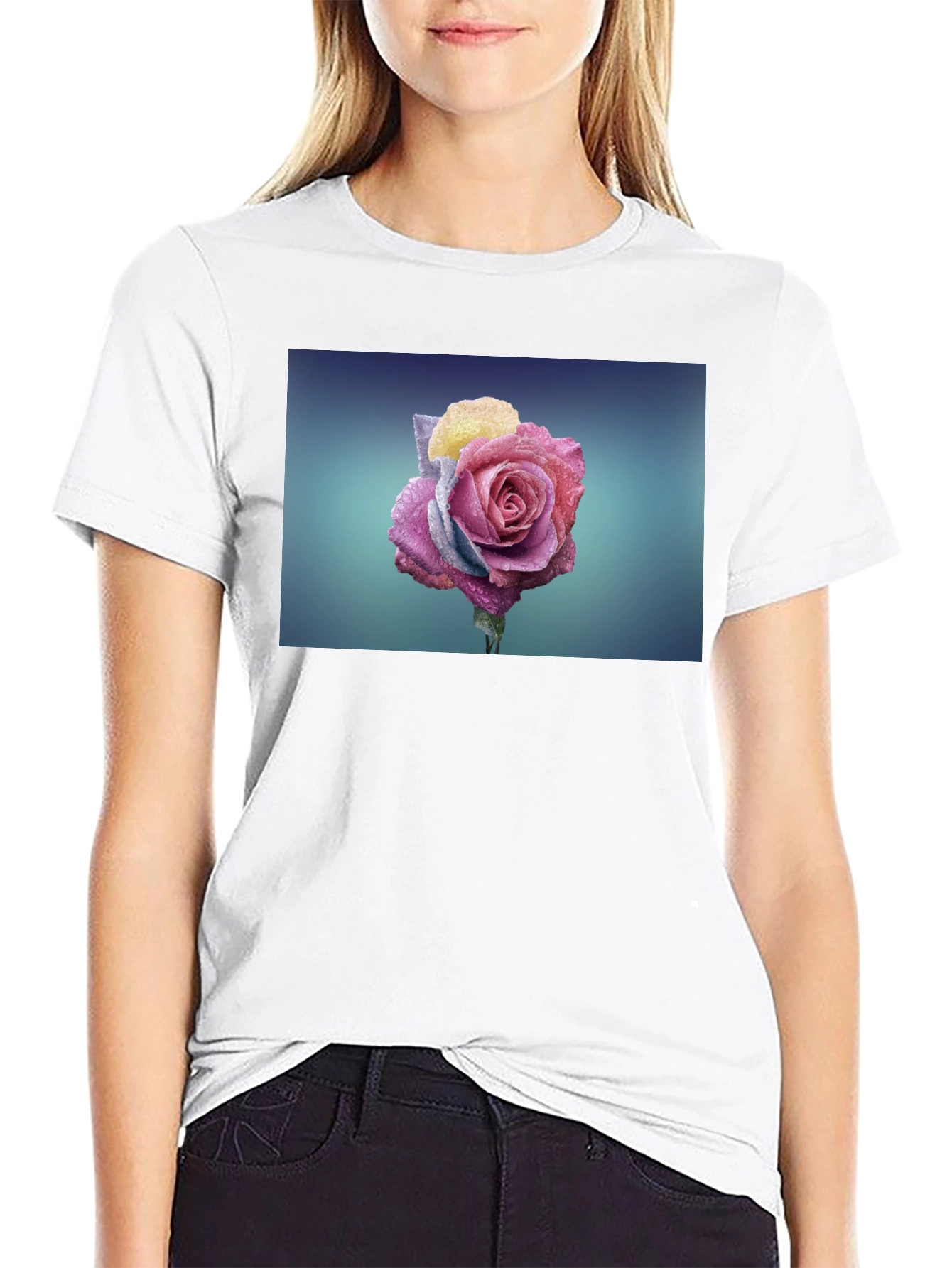 Rose Graphic Tee - Modern Black T-Shirt