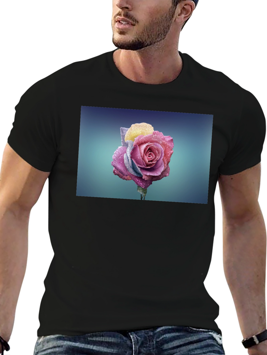 Rose Graphic Tee - Modern Black T-Shirt