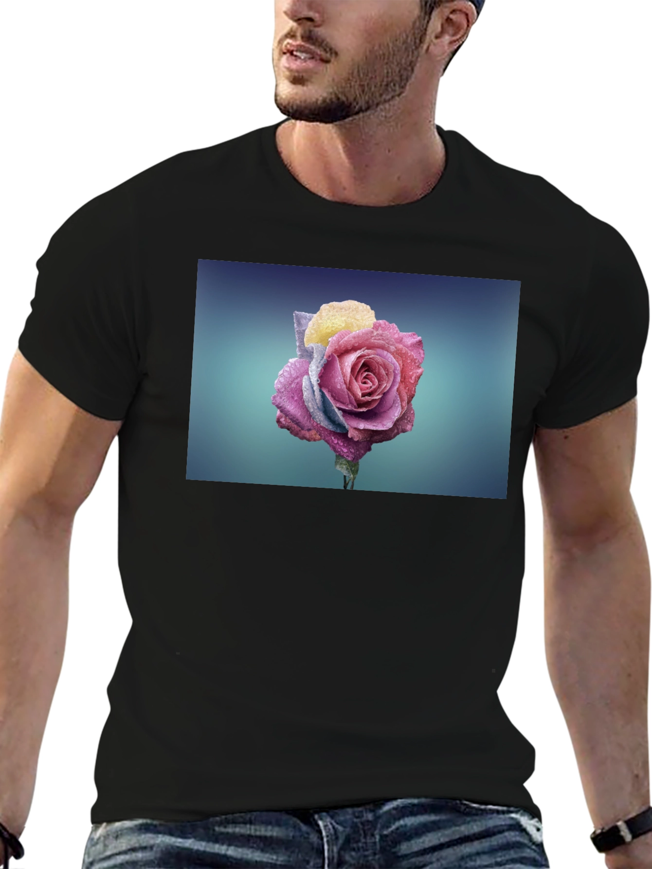 Rose Graphic Tee - Modern Black T-Shirt
