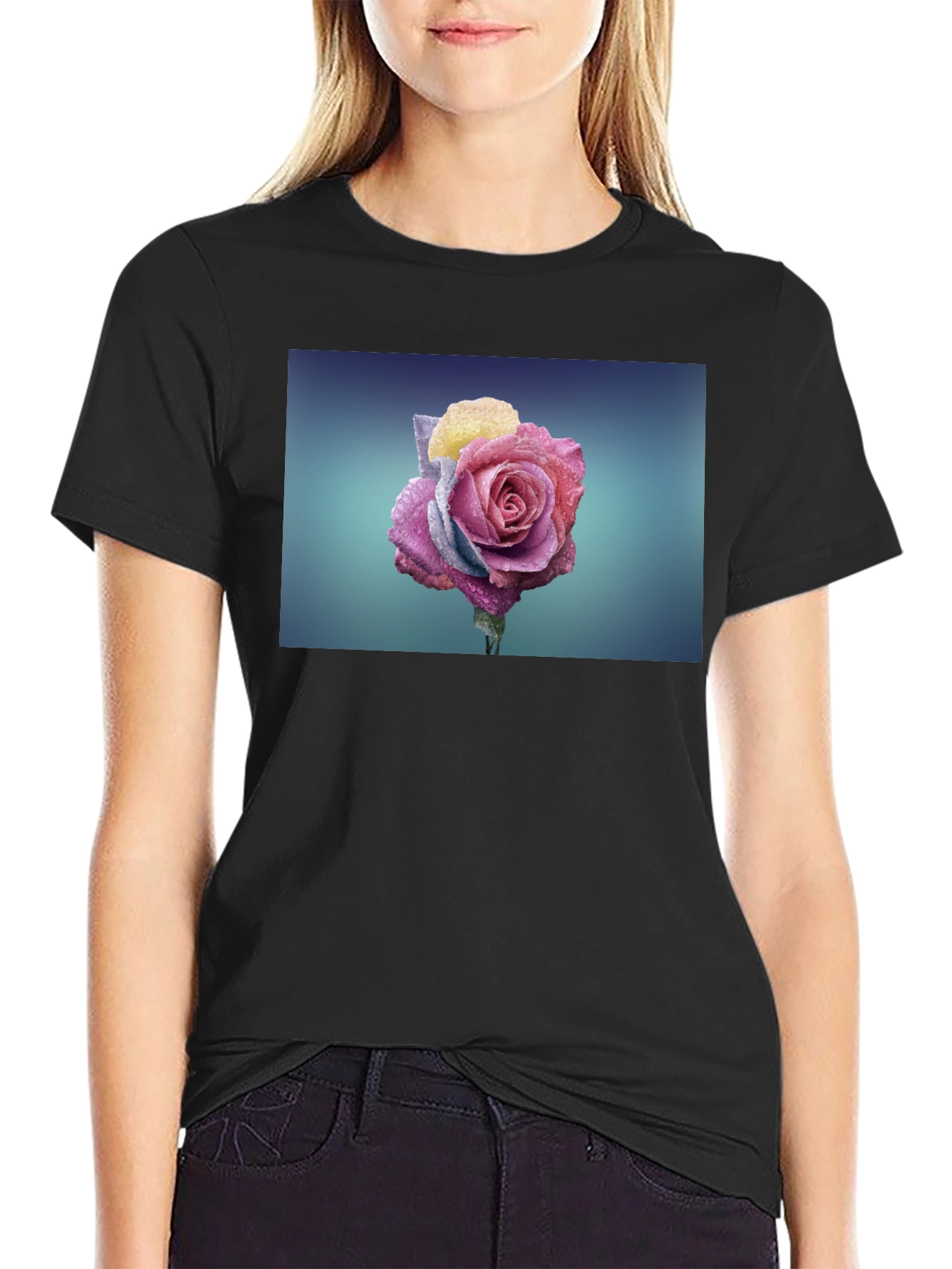 Rose Graphic Tee - Modern Black T-Shirt