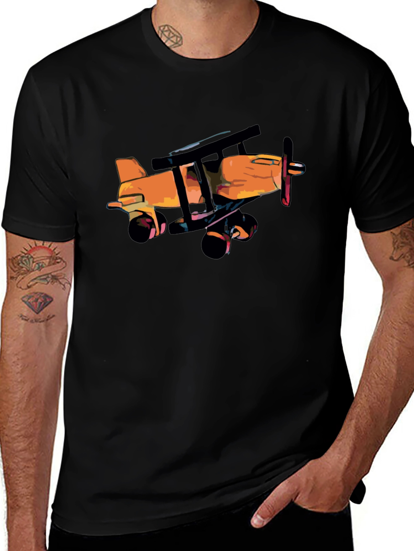 Vintage Biplane Graphic Tee - Black