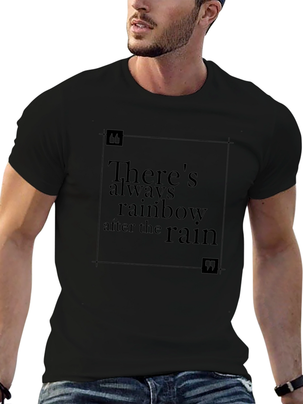 Rainbow After Rain Black T-Shirt - Inspirational Quote Tee