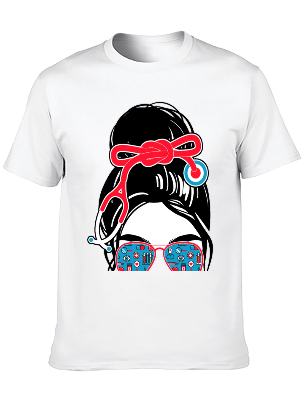 Nurse Messy Bun Stethoscope T-Shirt