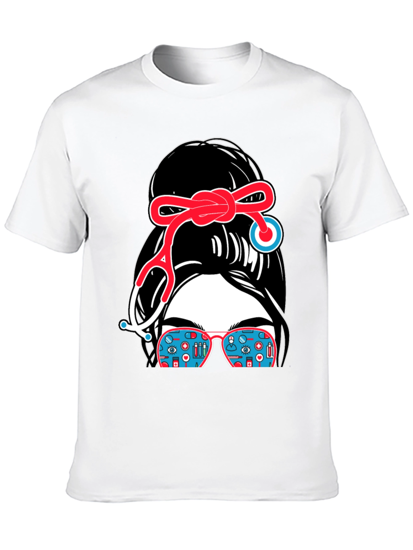 Nurse Messy Bun Stethoscope T-Shirt