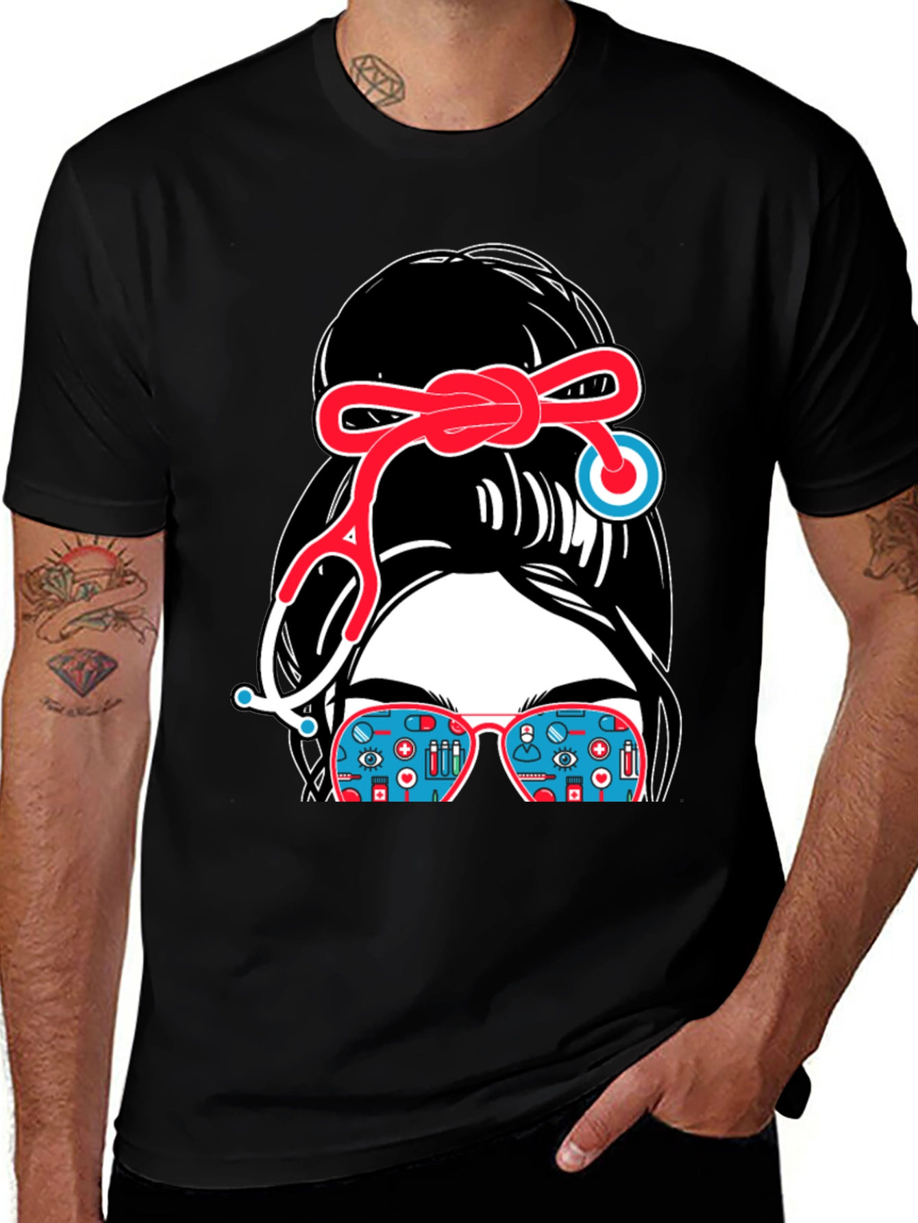 Nurse Messy Bun Stethoscope T-Shirt