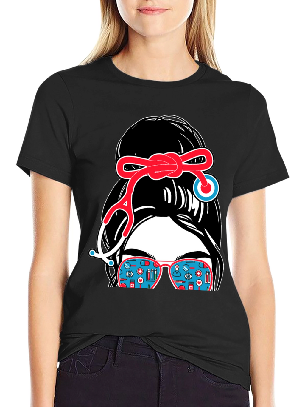 Nurse Messy Bun Stethoscope T-Shirt