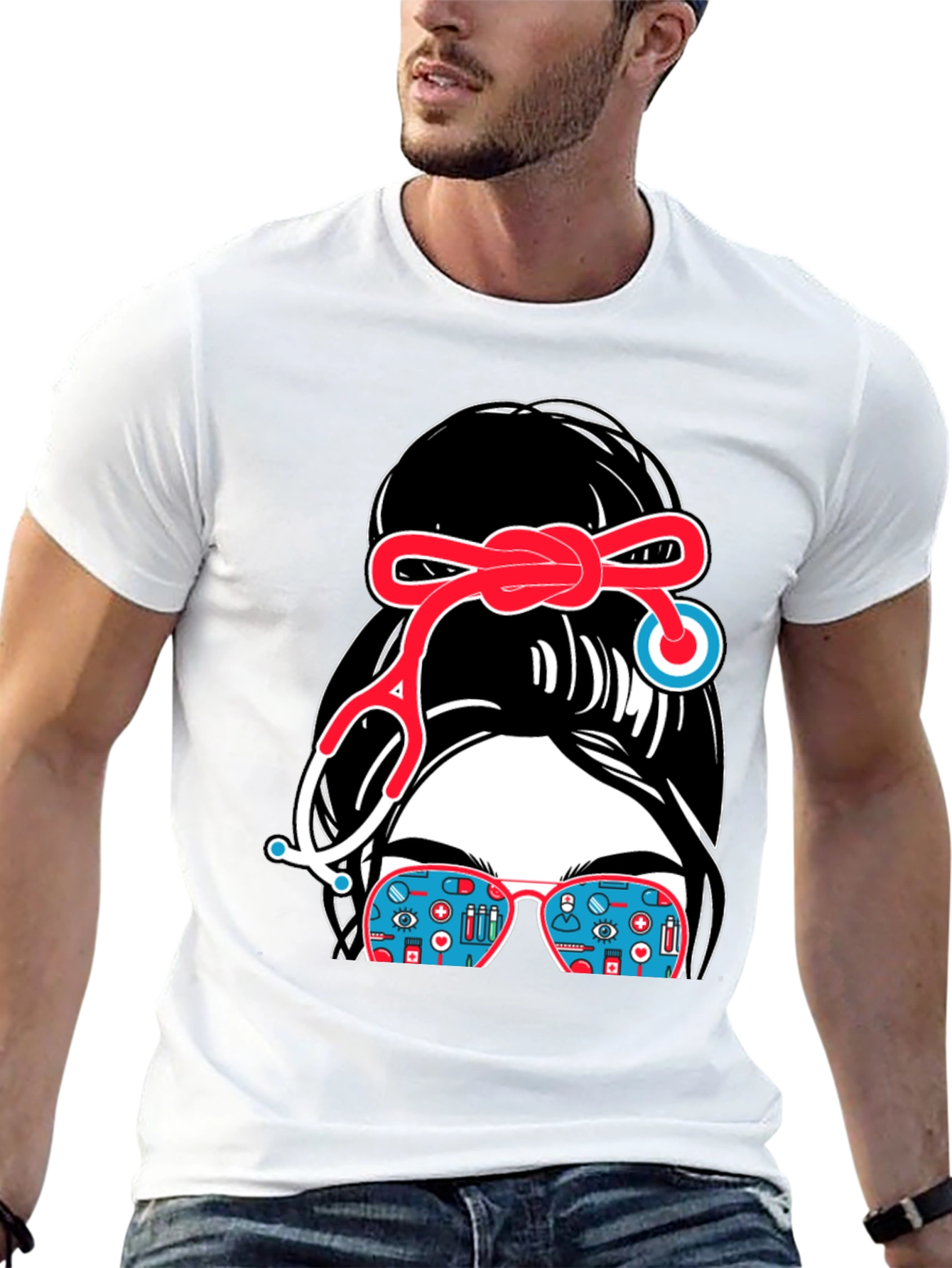 Nurse Messy Bun Stethoscope T-Shirt