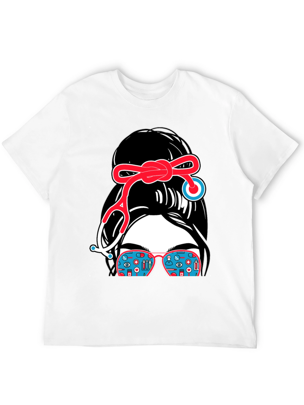 Nurse Messy Bun Stethoscope T-Shirt