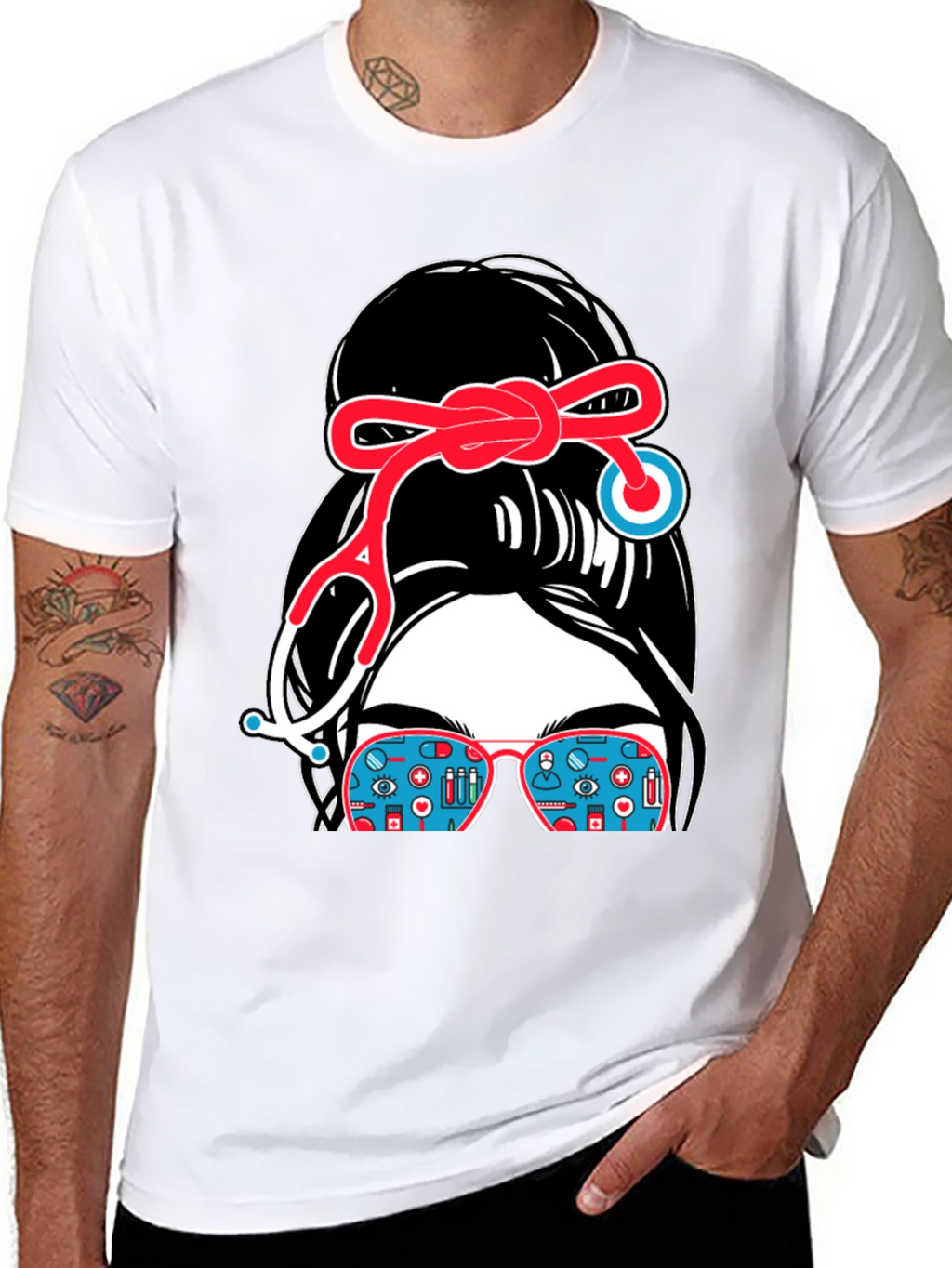 Nurse Messy Bun Stethoscope T-Shirt