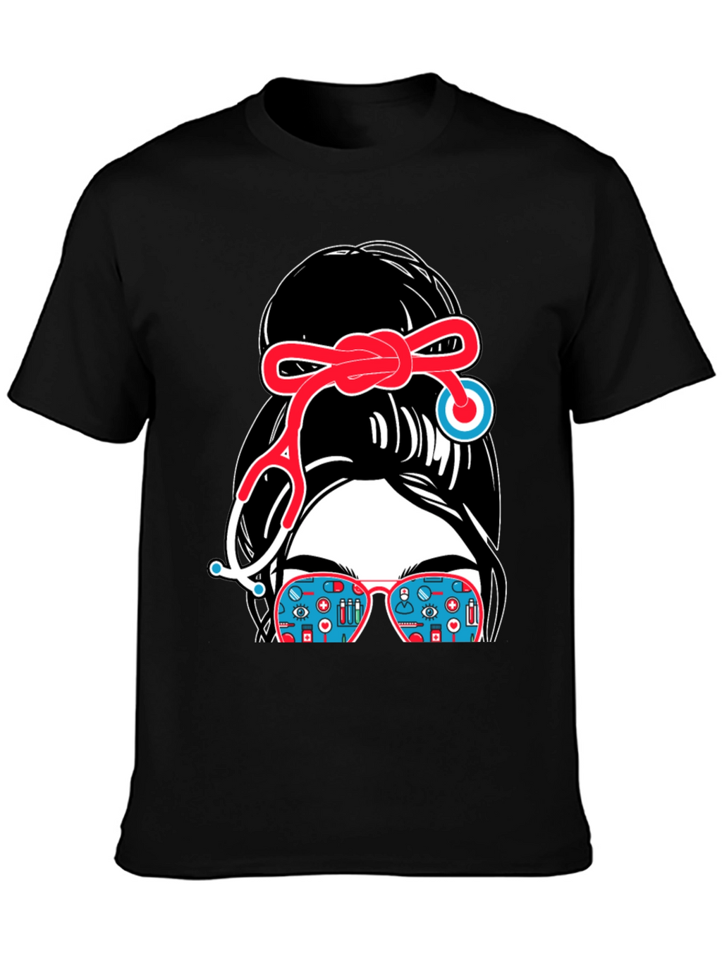 Nurse Messy Bun Stethoscope T-Shirt