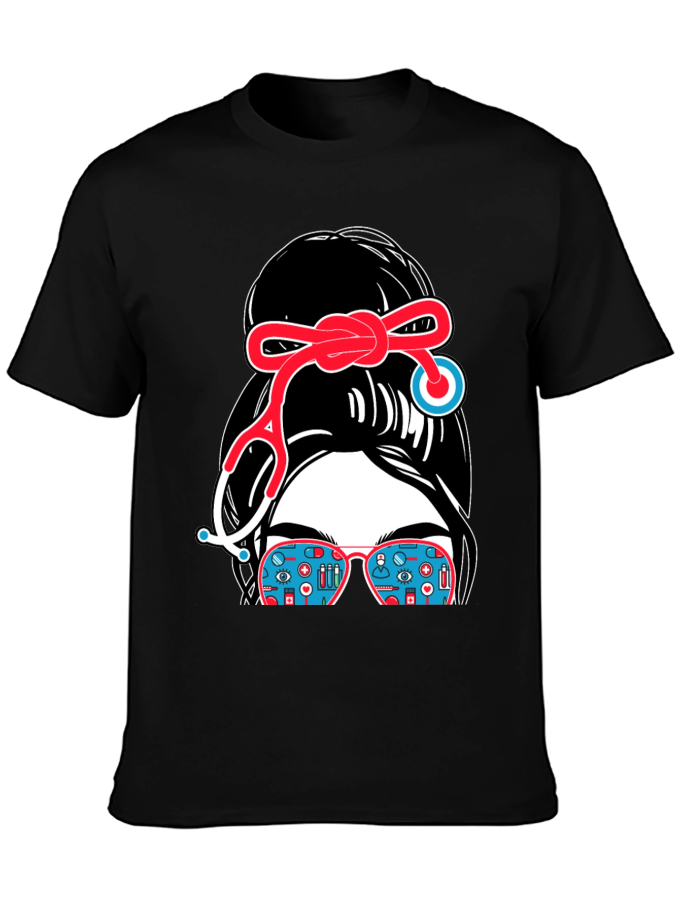 Nurse Messy Bun Stethoscope T-Shirt