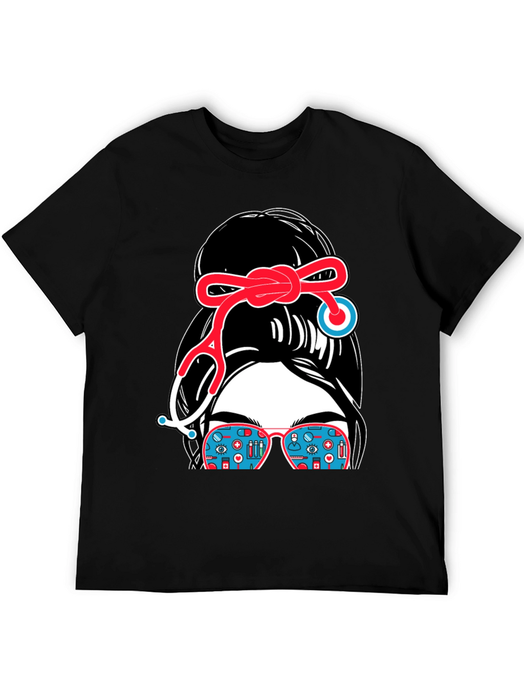 Nurse Messy Bun Stethoscope T-Shirt