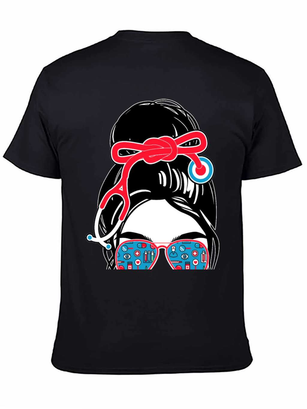 Nurse Messy Bun Stethoscope T-Shirt