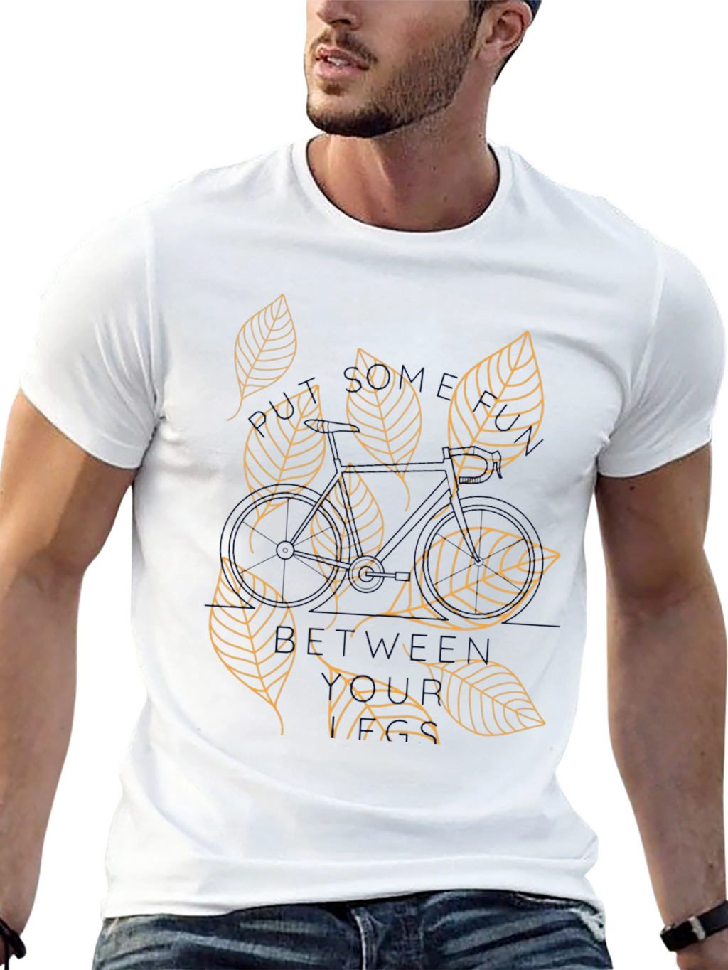 Mens Black T-Shirt with Leaf Design