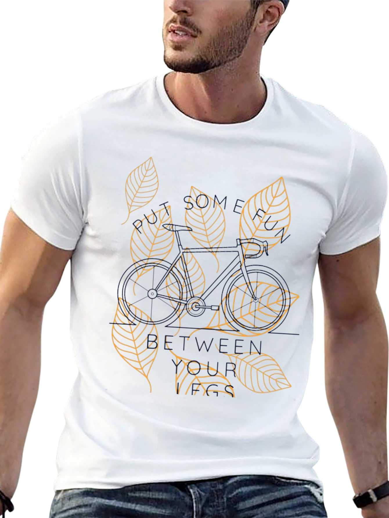 Mens Black T-Shirt with Leaf Design