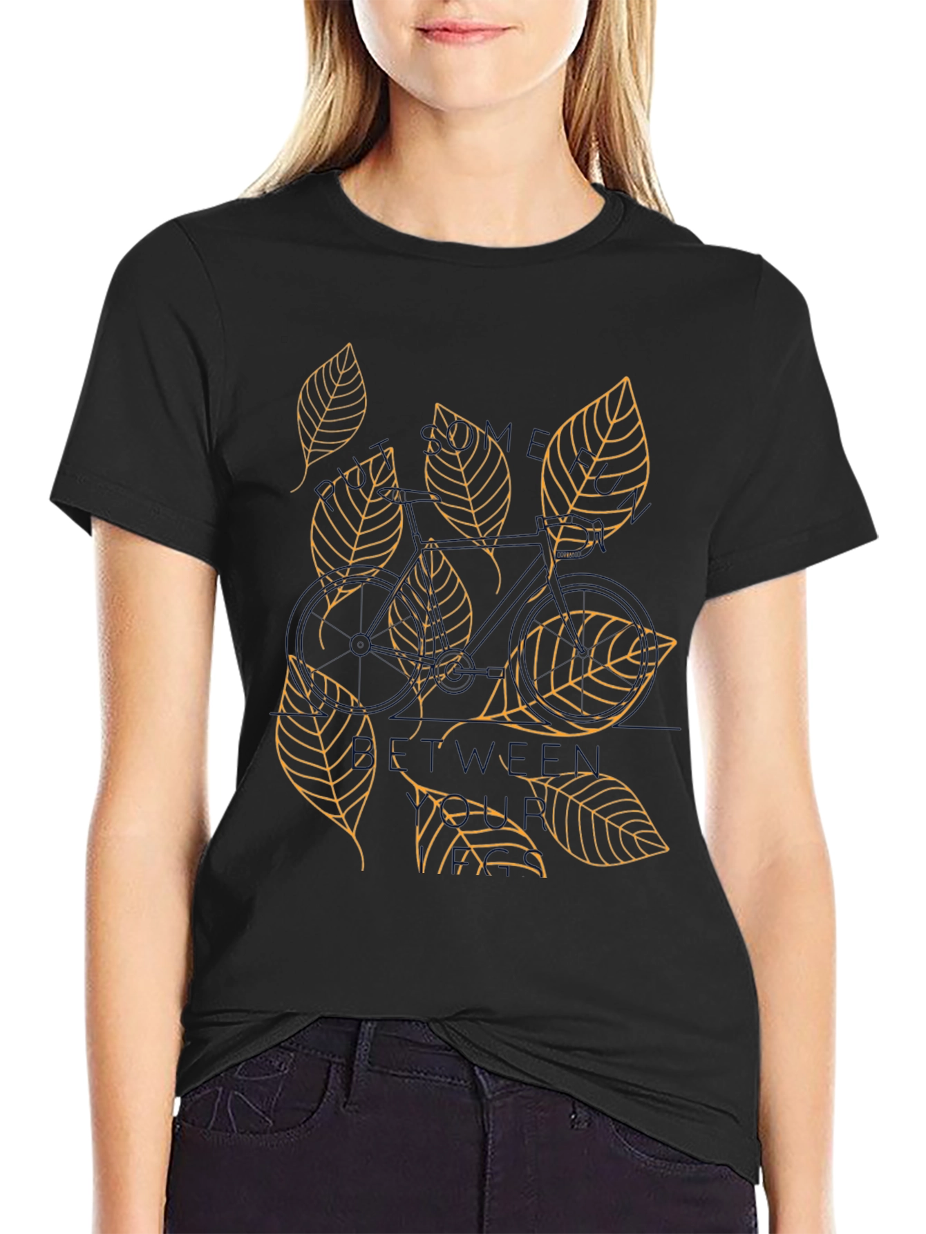 Mens Black T-Shirt with Leaf Design