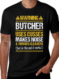 Warning Butcher Graphic T-Shirt - Funny Meat Cutter Tee